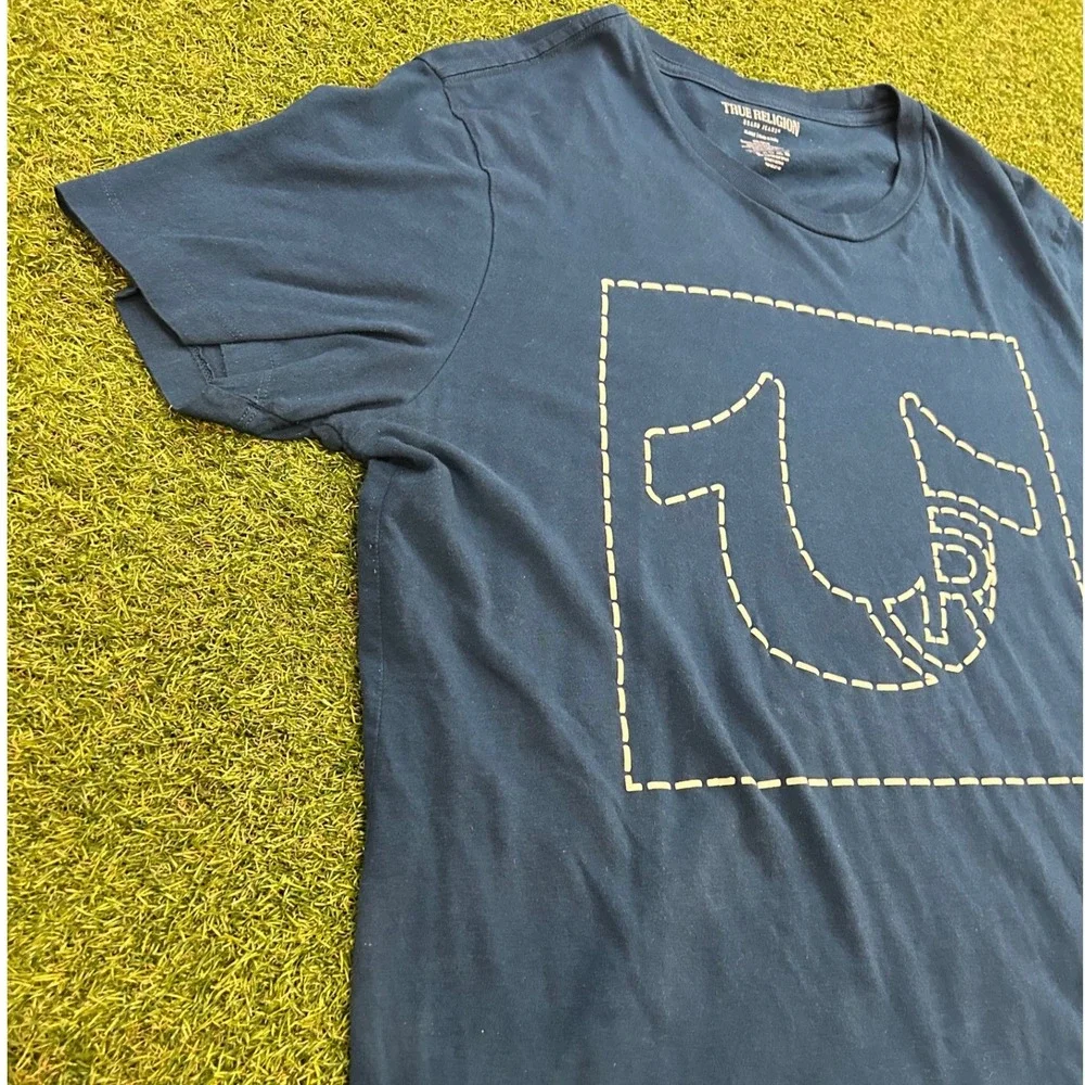 True Religion Mens XL Navy Blue Horseshoe Logo T-Shirt Short Sleeve Cotton